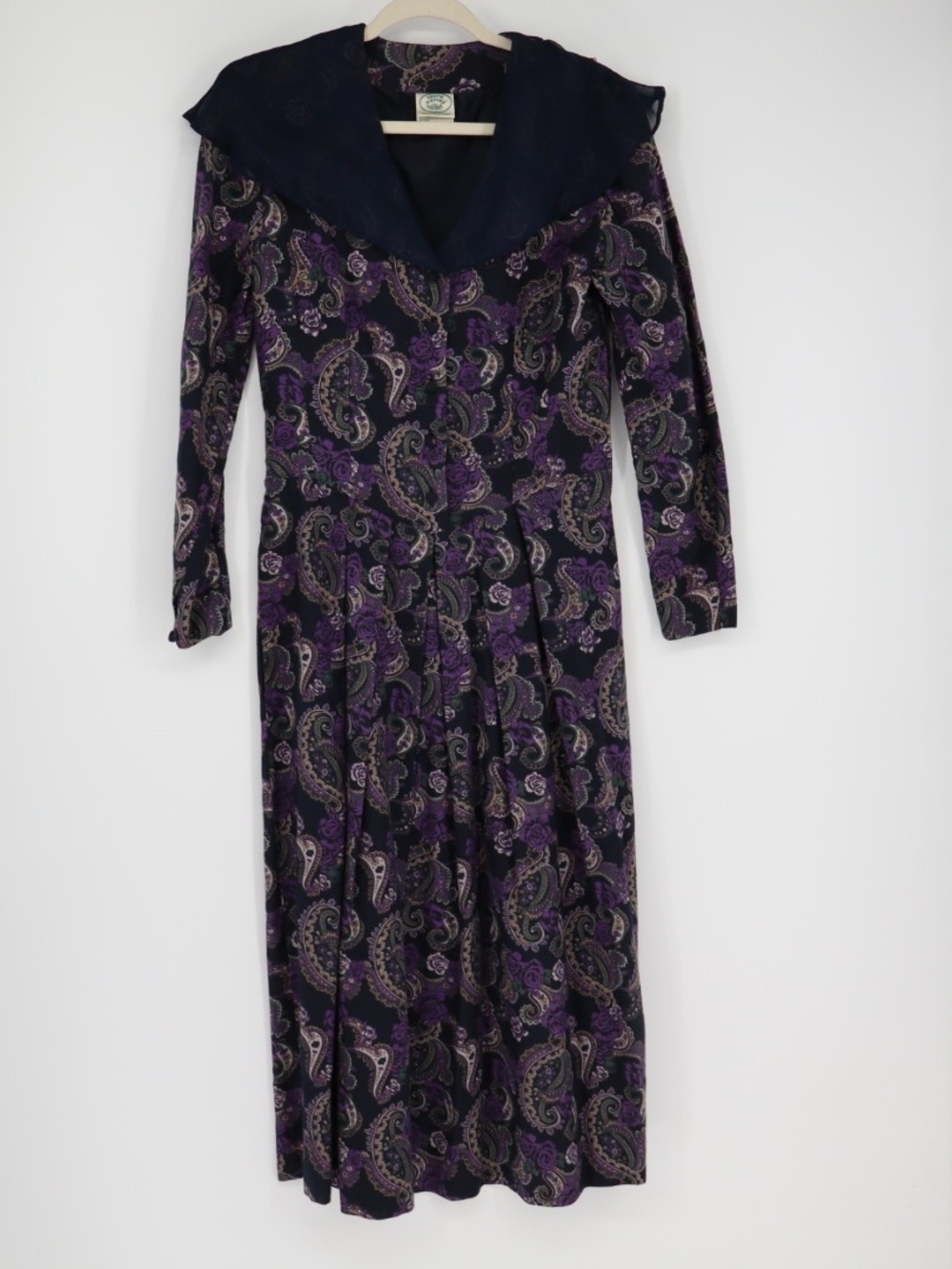 Vintage 1980s Laura Ashley Dress US 8 Purple Paisley Wool Sailor Collar UK